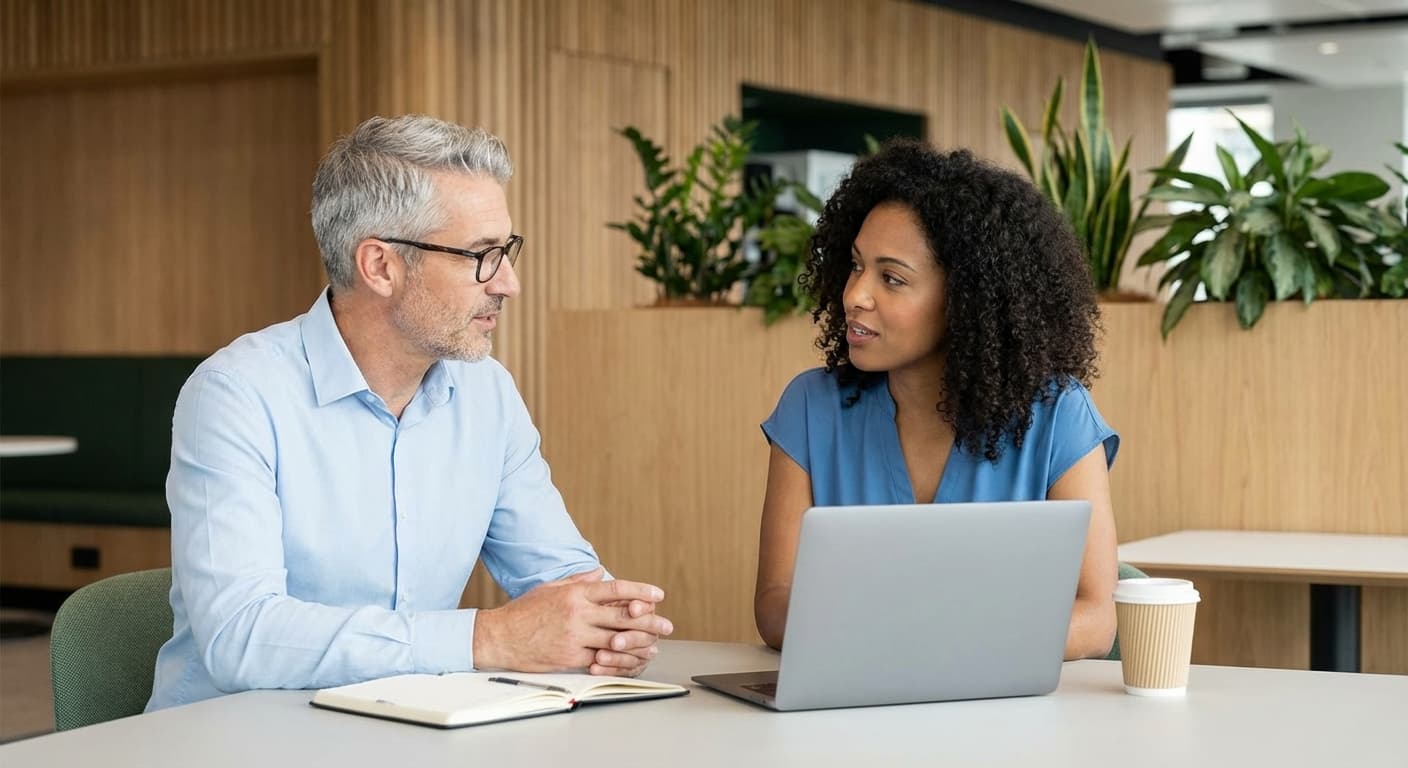 Équipe debout autour d'un ordinateur portable simulant un audit blanc
